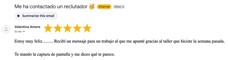 Captura del testimonio de Valentina